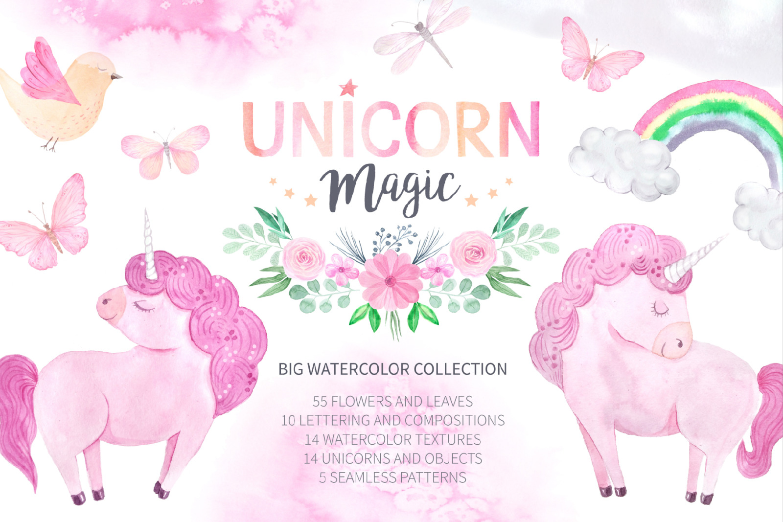 Watercolor Unicorn Design Set Watercolor Unicorn Design Set