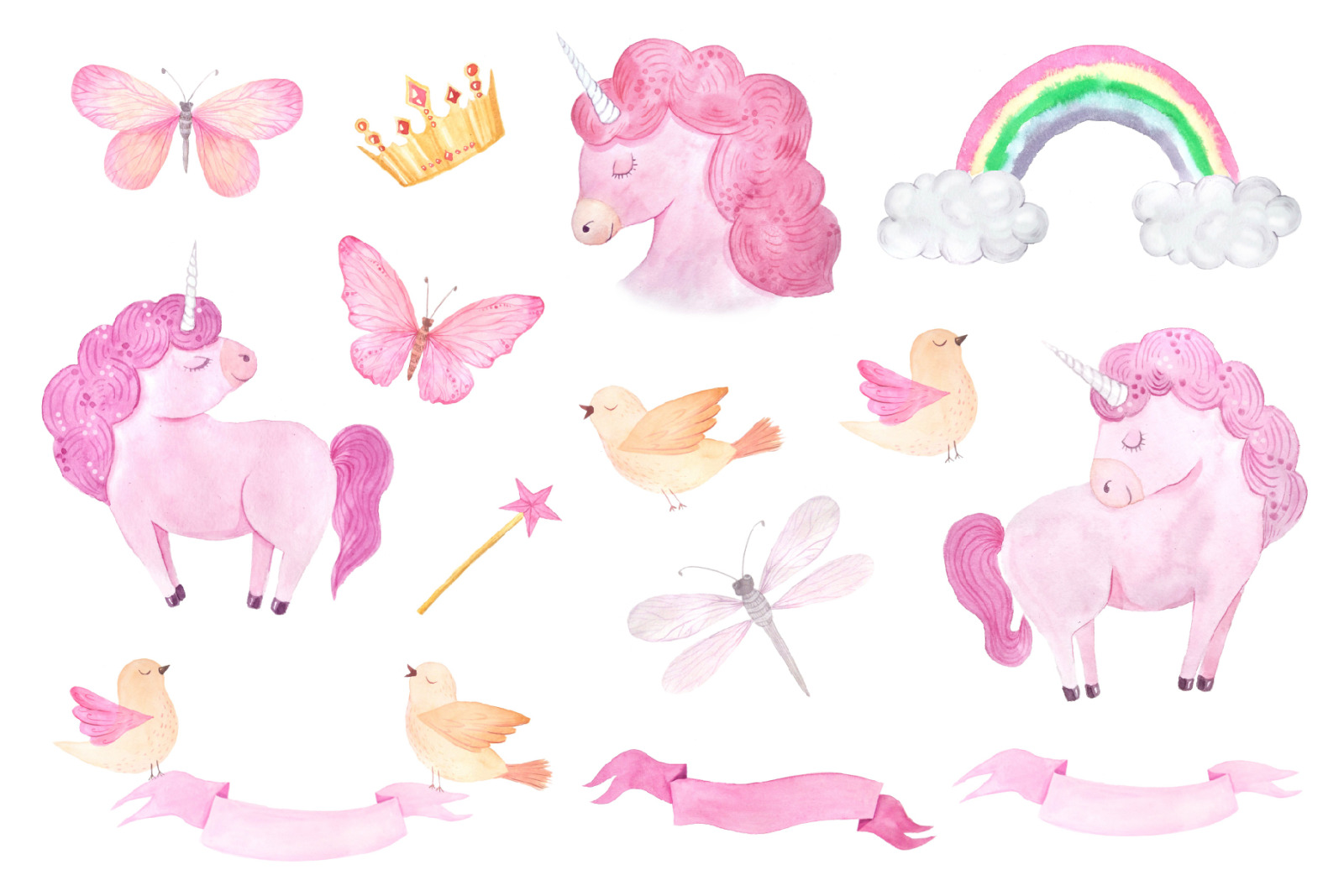 Watercolor Unicorn Design Set Watercolor Unicorn Design Set