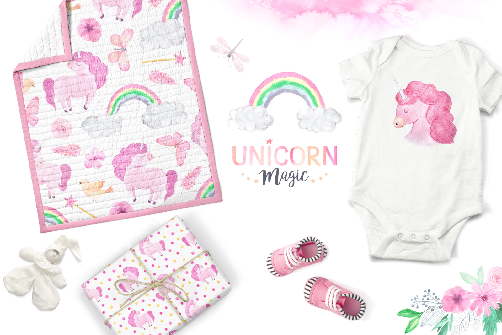Watercolor Unicorn Design Set Watercolor Unicorn Design Set