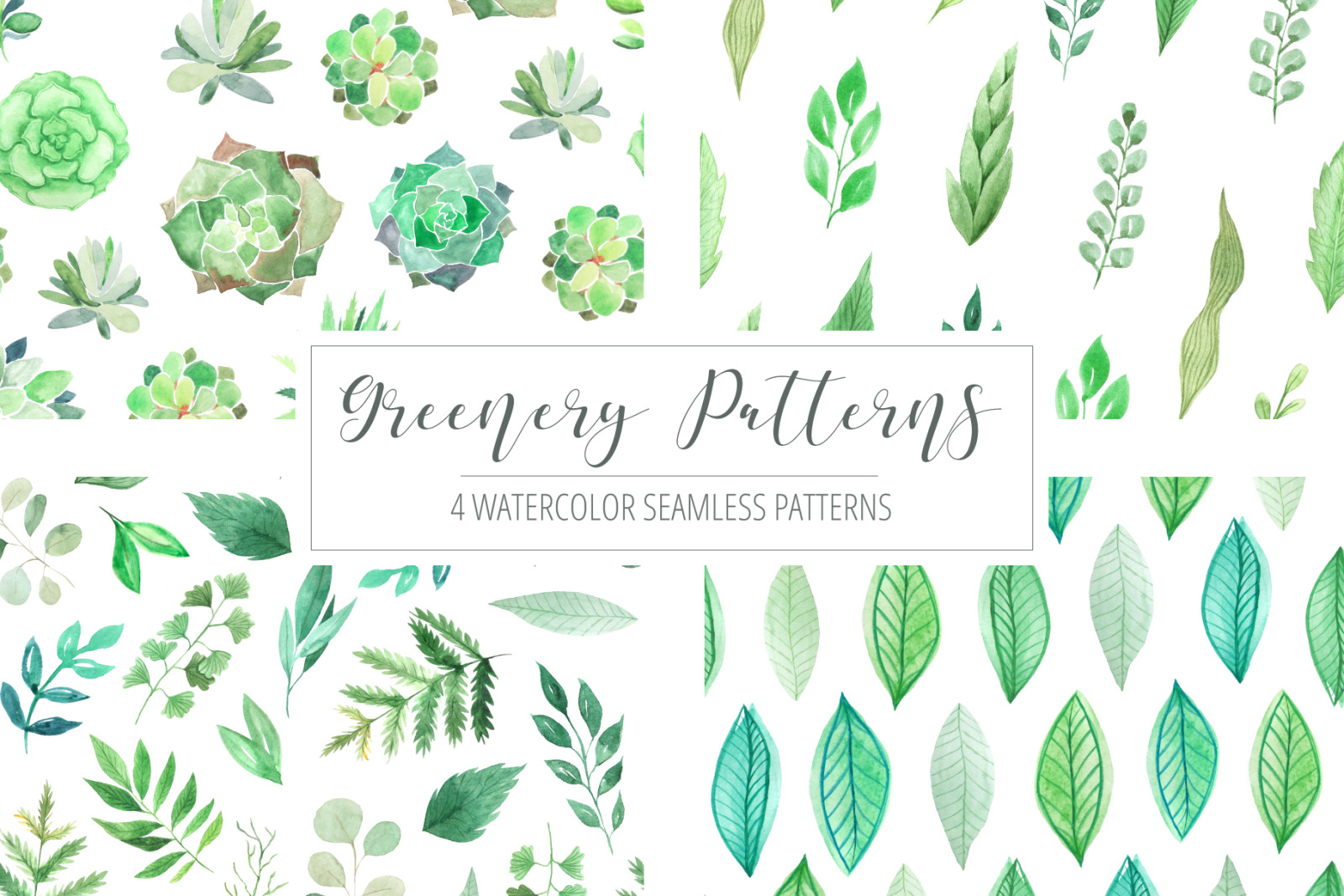 4 Watercolor Greenery Patterns 4 Watercolor Greenery Patterns