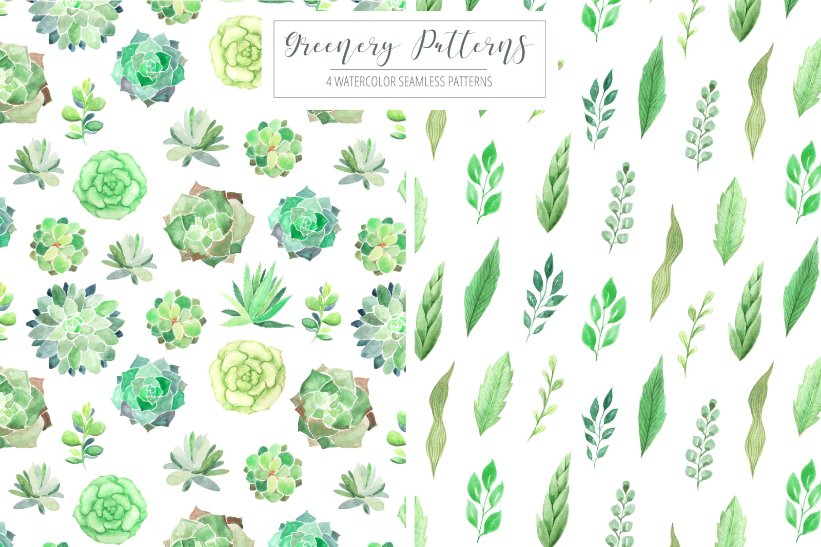 4 Watercolor Greenery Patterns