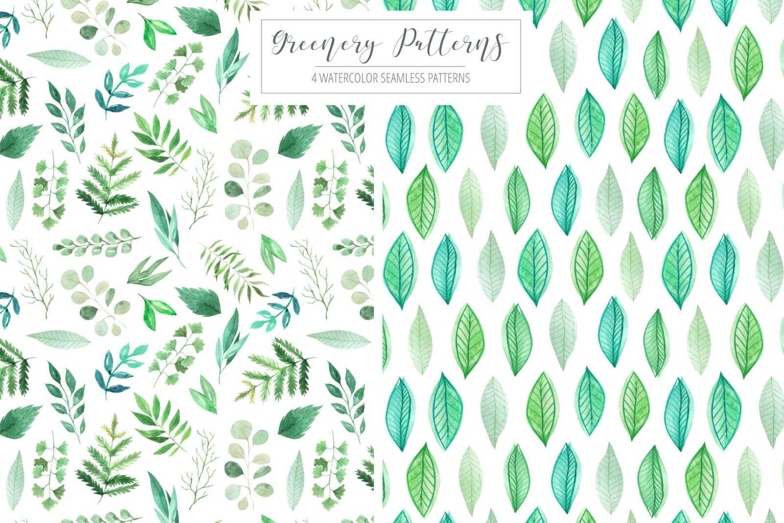4 Watercolor Greenery Patterns 4 Watercolor Greenery Patterns