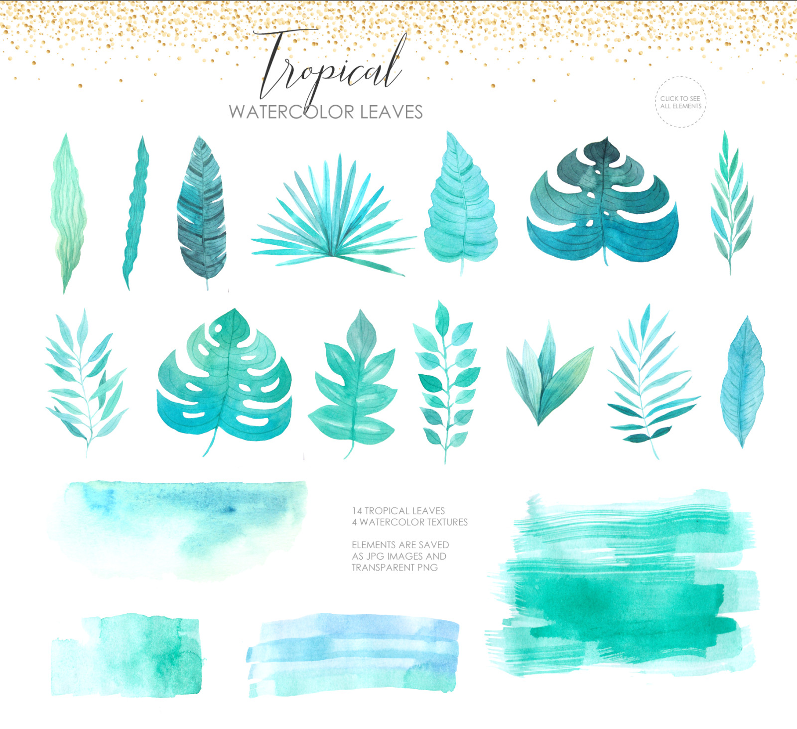 Watercolor Tropical Leaves &amp; Frames