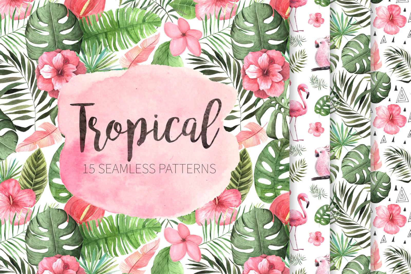 15 Watercolor Tropical Patterns Set