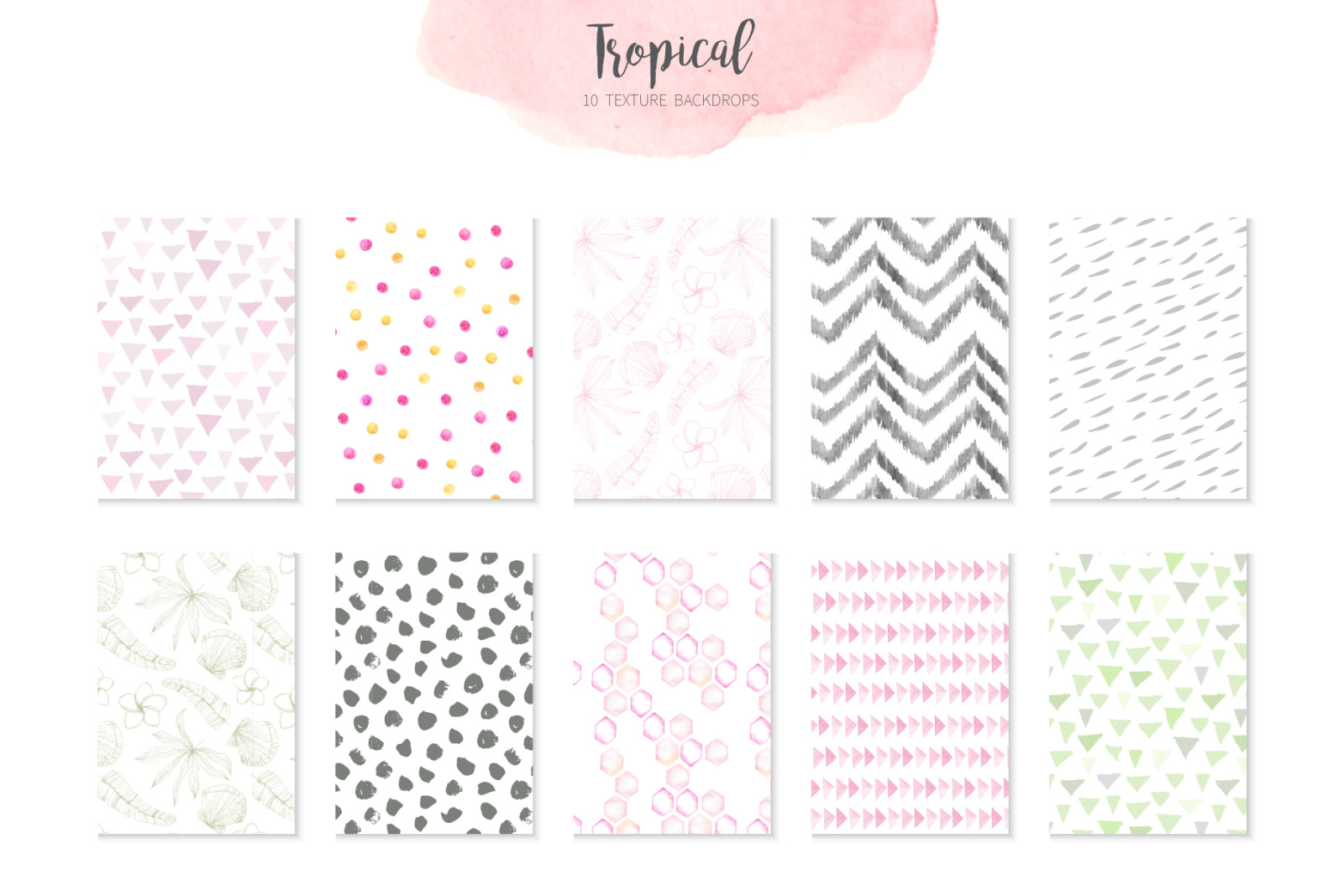 15 Watercolor Tropical Patterns Set