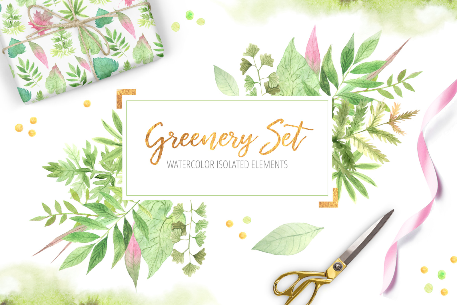 Watercolor Greenery Floral Set