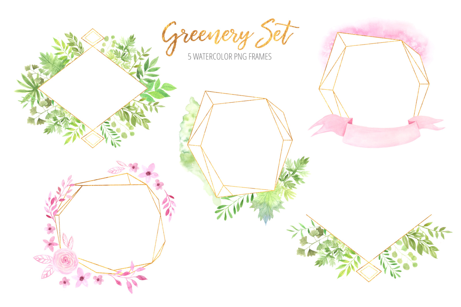 Watercolor Greenery Floral Set