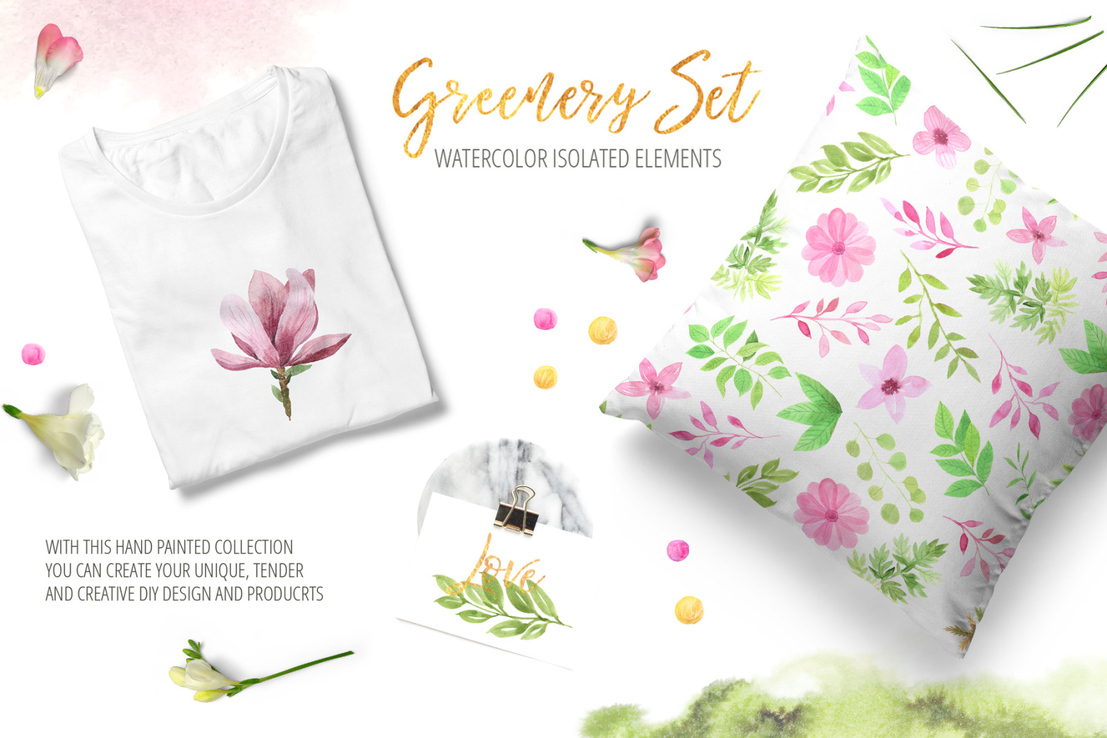 Watercolor Greenery Floral Set