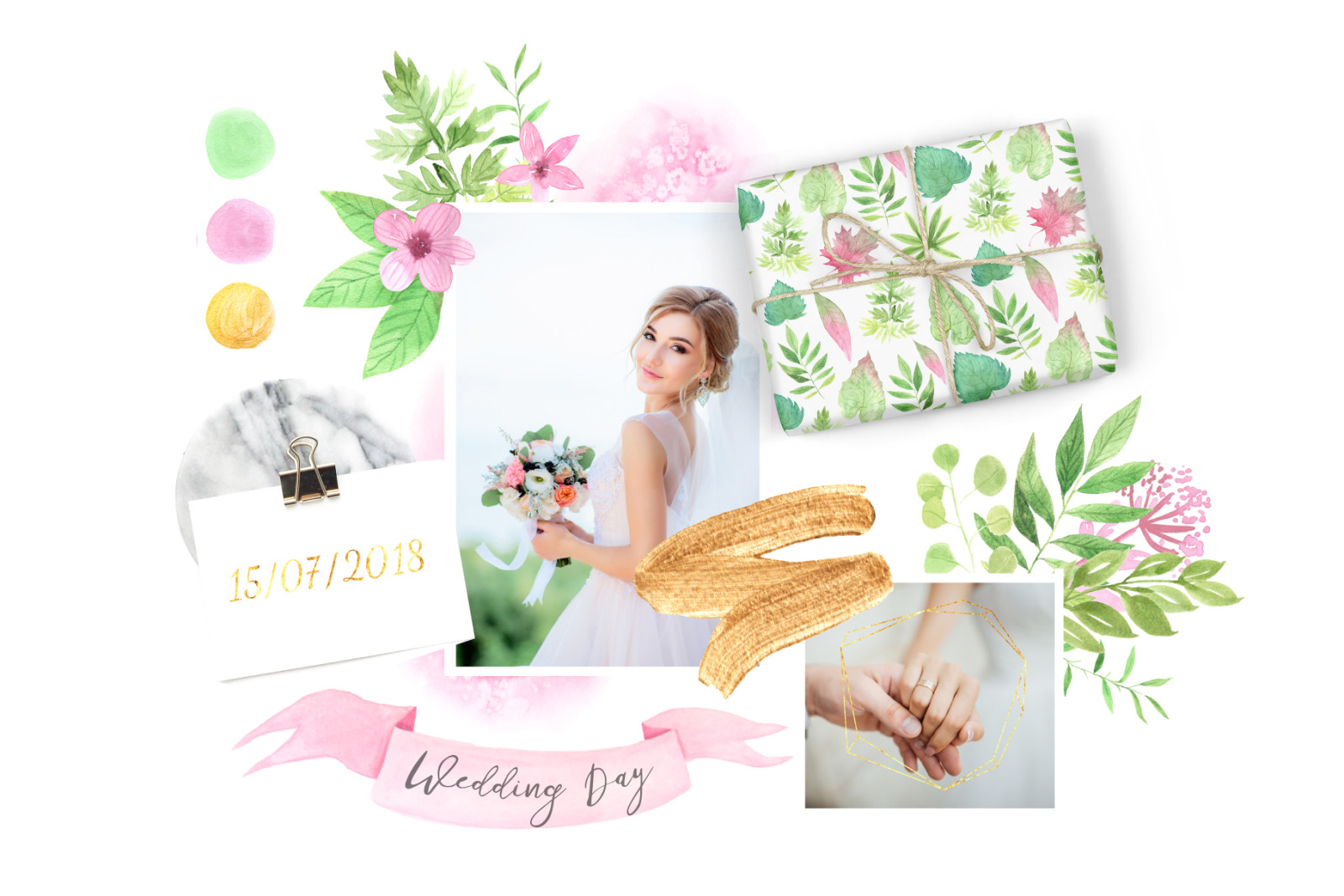 Watercolor Greenery Floral Set