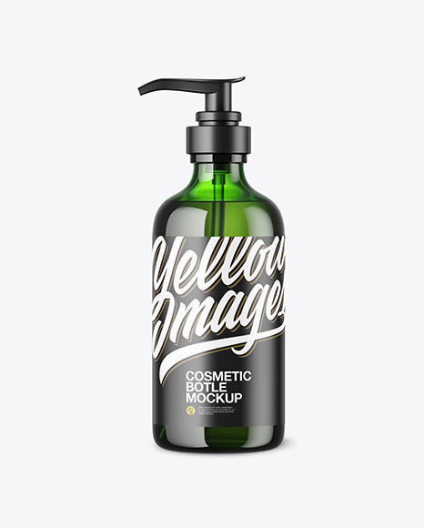 Green Cosmetic Bottle w Pump Mockup - 30ml+Cosmetic+Bottle+W+Chrome+Dispenser+Pump+Mockup+In+Bottle