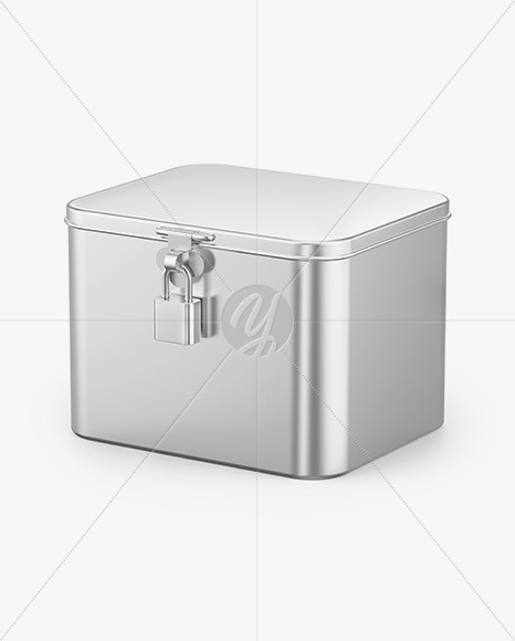 Glossy Metallic Tin Box W/ Padlock Mockup