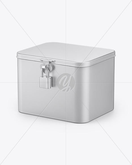 Matte Metallic Tin Box W/ Padlock Mockup