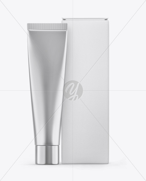 Metallic Cosmetic Tube w/ Box Mockup