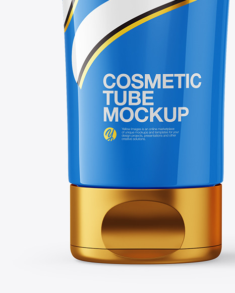 Glossy Cosmetic Tube with Kraft Box Mockup