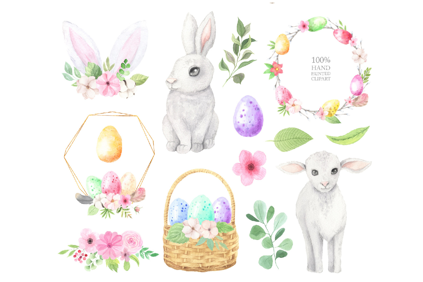 Watercolor Easter Spring Bunny Set