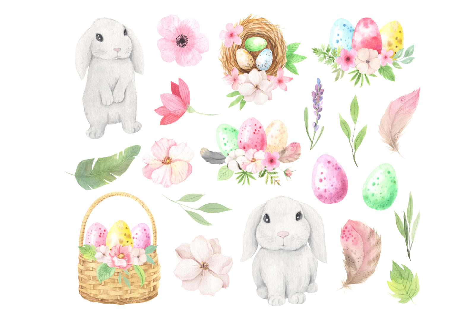 Watercolor Easter Spring Bunny Set