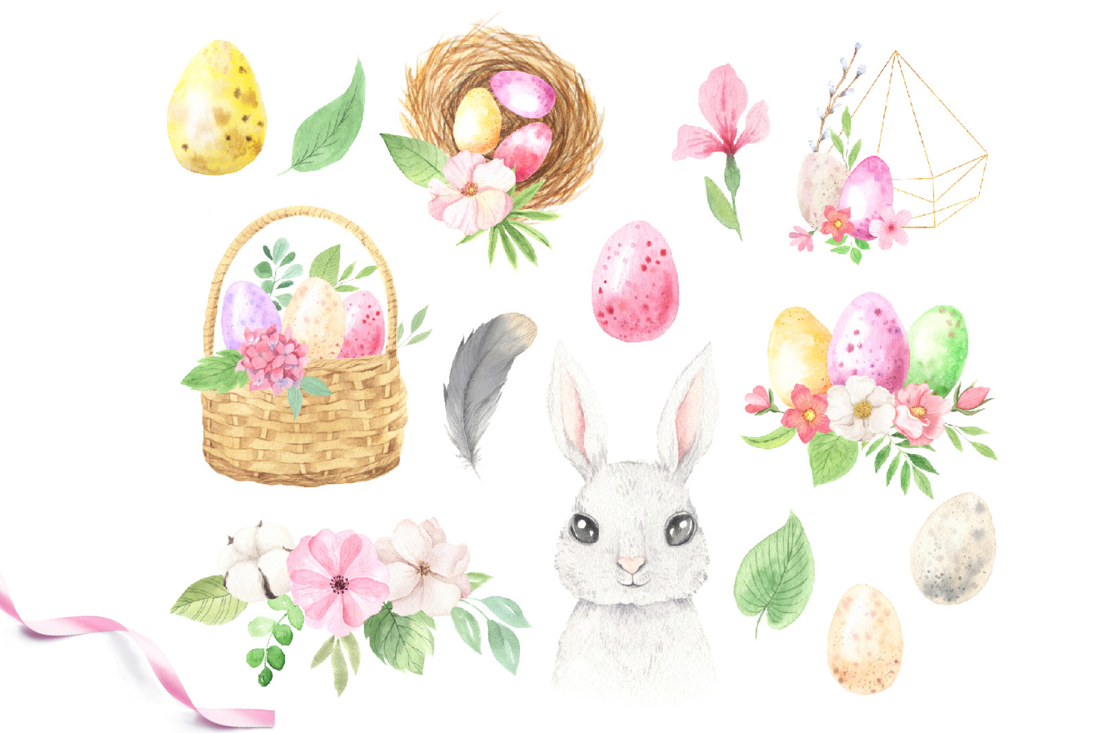 Watercolor Easter Spring Bunny Set