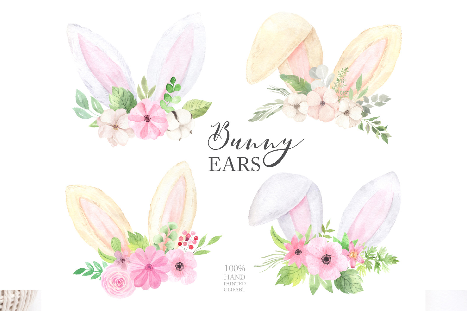 Watercolor Easter Spring Bunny Set