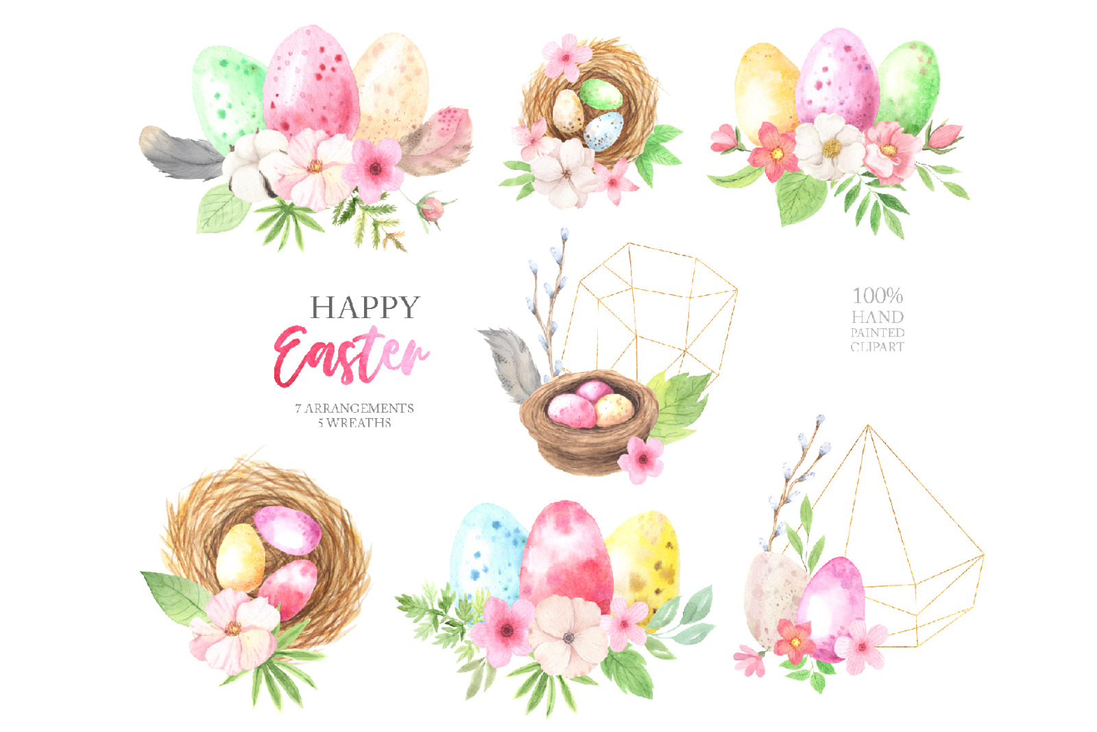 Watercolor Easter Spring Bunny Set