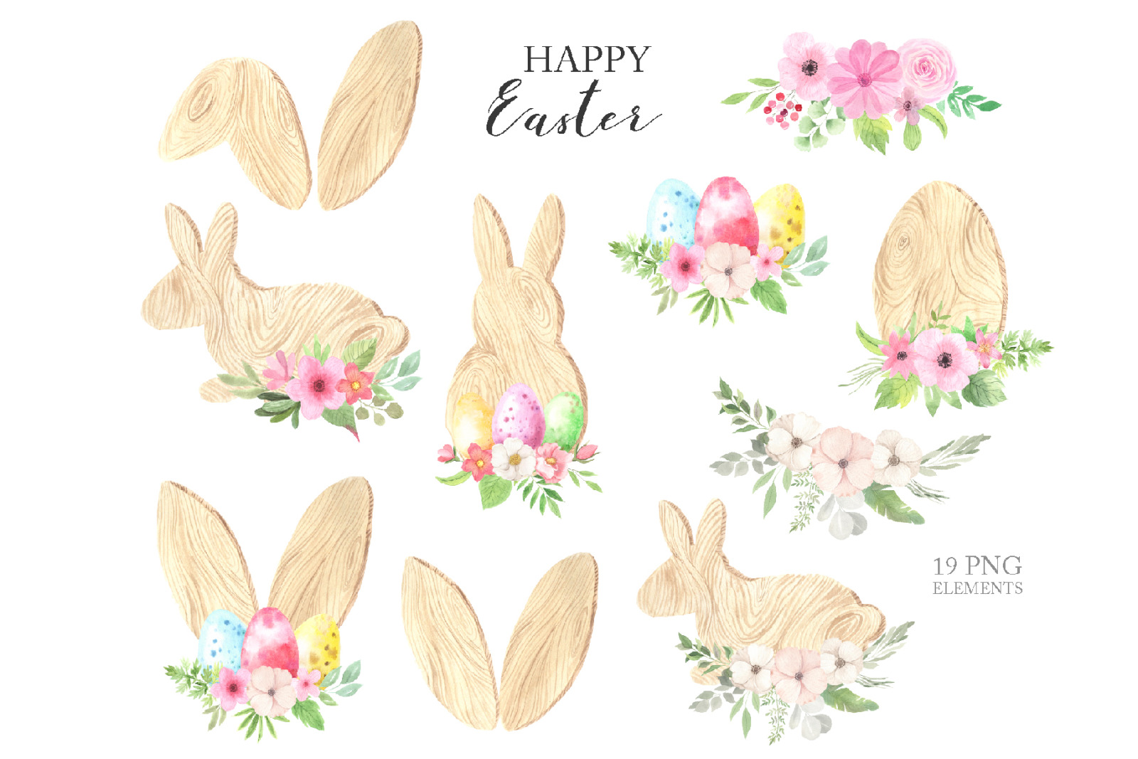 Watercolor Easter Spring Bunny Set