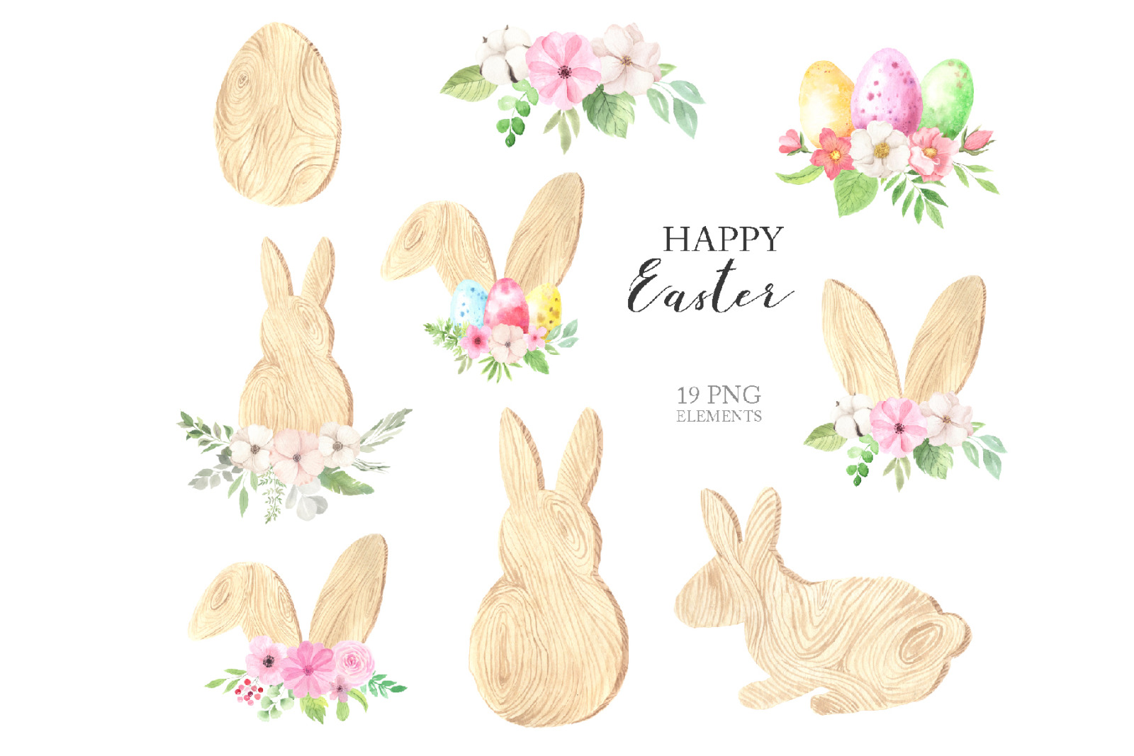 Watercolor Easter Spring Bunny Set Watercolor Easter Spring Bunny Set
