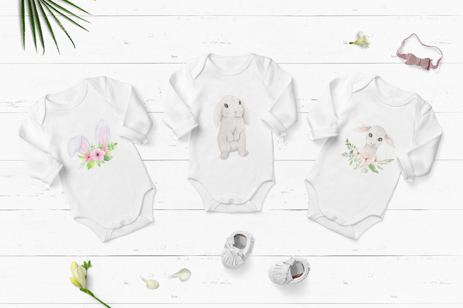 Watercolor Easter Spring Bunny Set