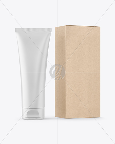 Matte Cosmetic Tube with Kraft Box Mockup