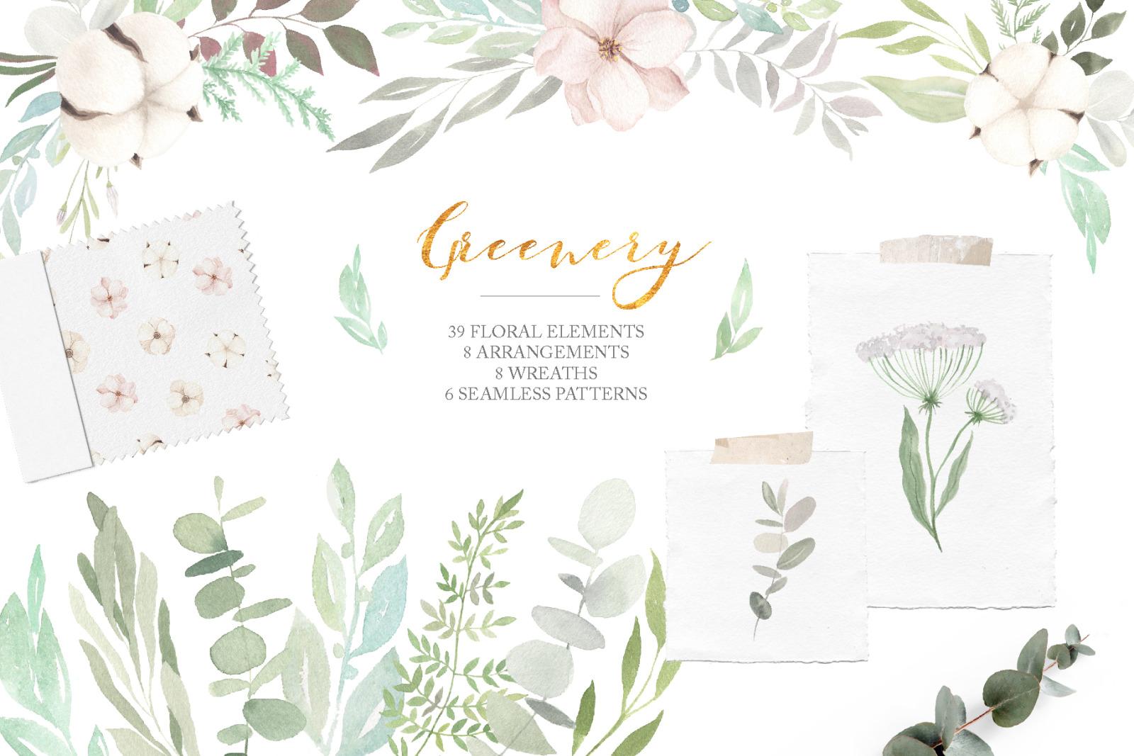 Watercolor Greenery Eucalyptus Set