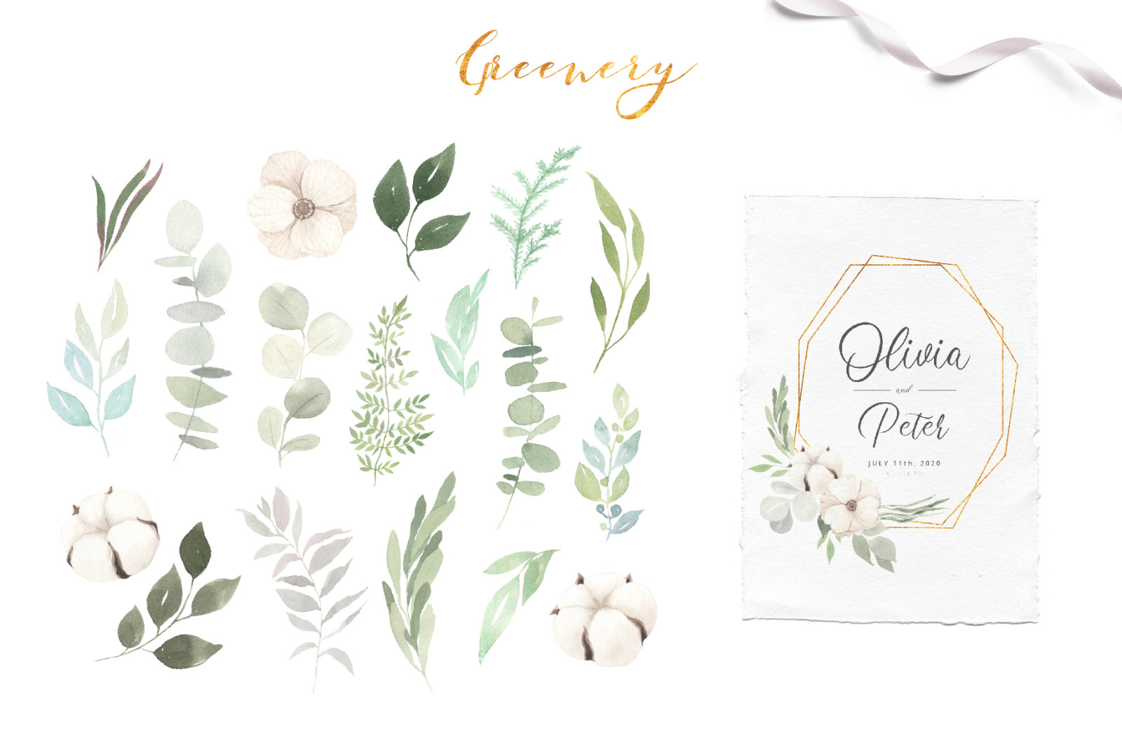 Watercolor Greenery Eucalyptus Set