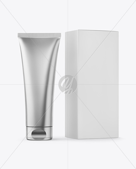 Metallic Cosmetic Tube with Box Mockup