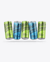 Five Glossy Metallic Cans Mockup