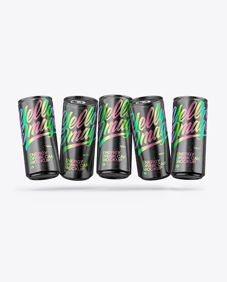 Five Glossy Metallic Cans Mockup