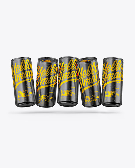 Five Glossy Metallic Cans Mockup