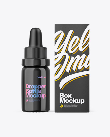 Glossy Dropper Bottle W/ Paper Box Mockup