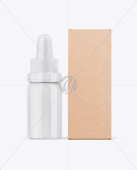 Glossy Dropper Bottle W/ Kraft Box Mockup