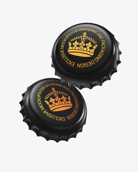 Glossy Metallic Bottle Caps Mockup