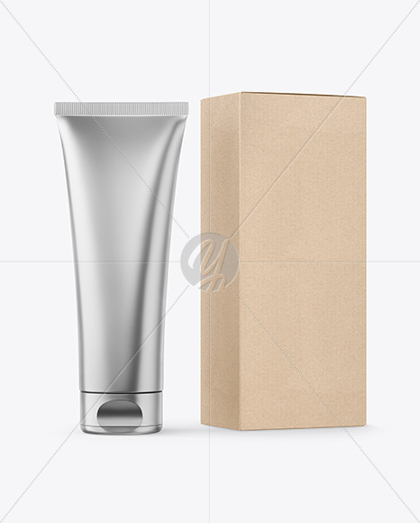 Metallic Cosmetic Tube with Kraft Box Mockup
