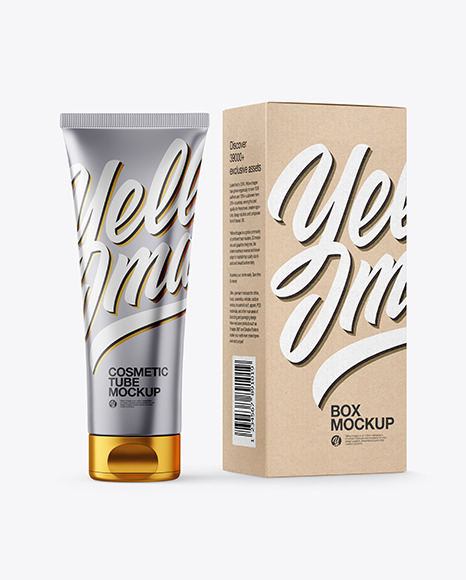 Metallic Cosmetic Tube with Kraft Box Mockup