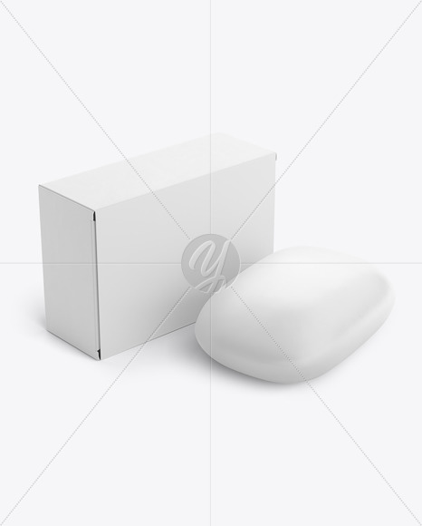 Soap Bar With Matte Cardboard Box Packaging Mockup - Half Side View