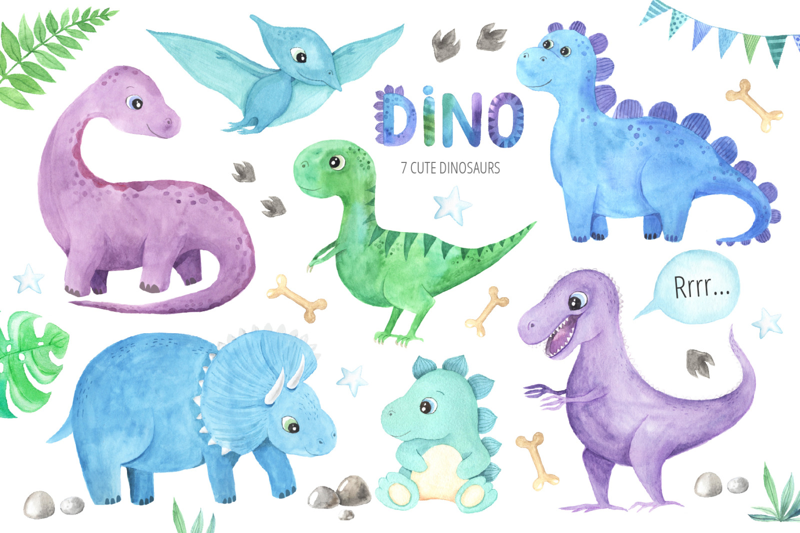 Watercolor Dinosaurs Collection