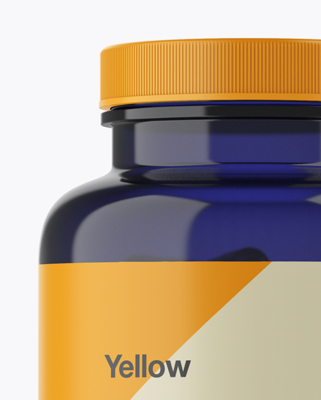 Dark Blue Pills Bottle With Matte Cap & Label Mockup