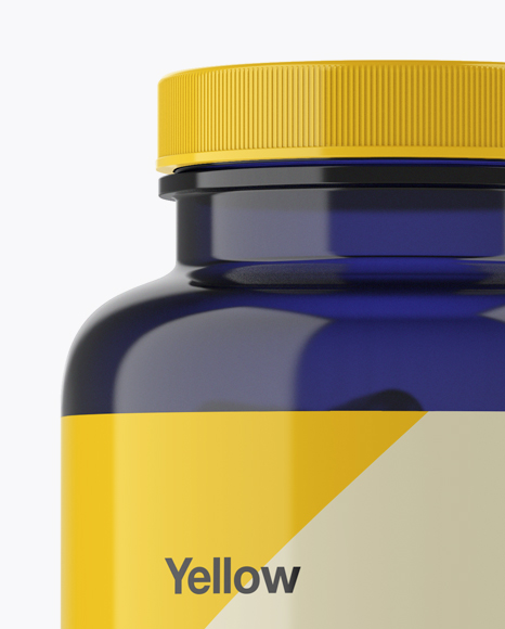 Dark Blue Pills Bottle With Glossy Cap & Label Mockup