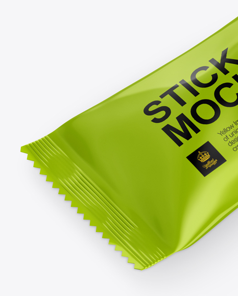 Glossy Stick Sachet Mockup - Halfside View (High-Angle Shot)