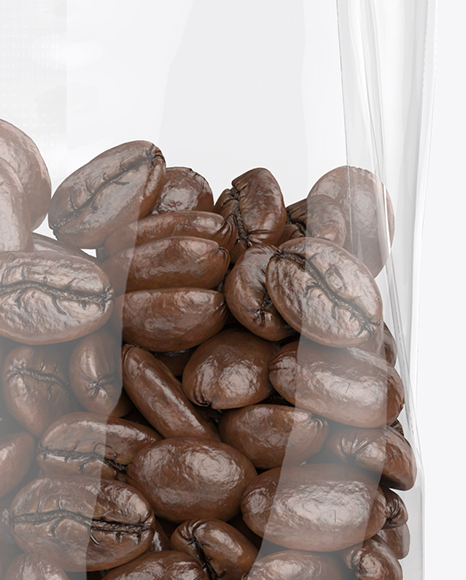 Clear Bag With Coffee Beans Mockup - Front View