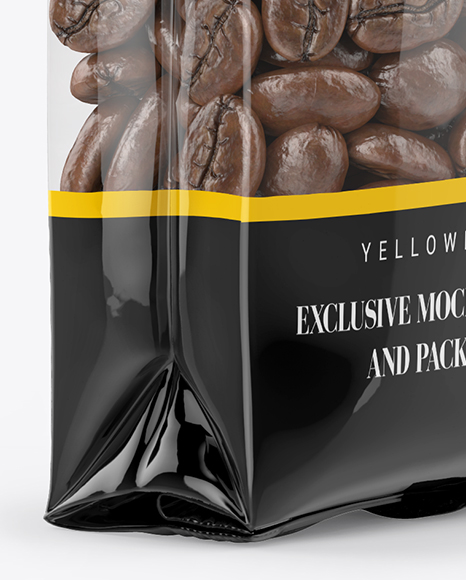 Clear Bag With Coffee Beans Mockup - Halfside View