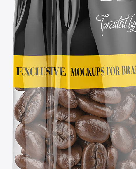 Clear Bag With Coffee Beans Mockup - Halfside View