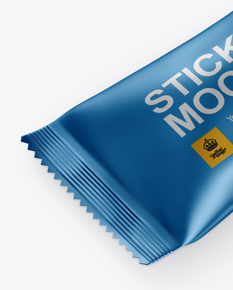 Matte Metallic Stick Sachet Mockup - Halfside View (High-Angle Shot)