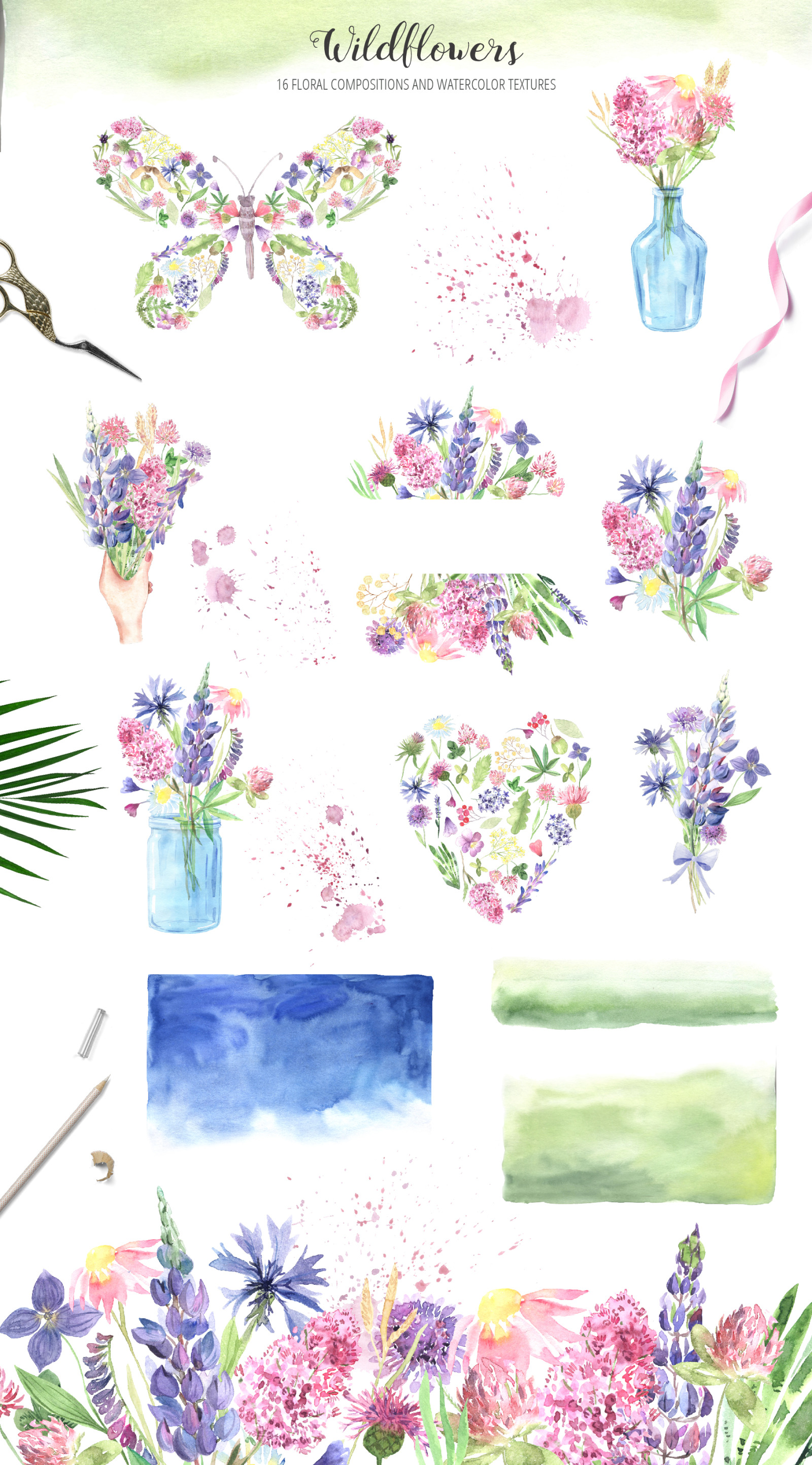 Watercolor Wildflowers Set