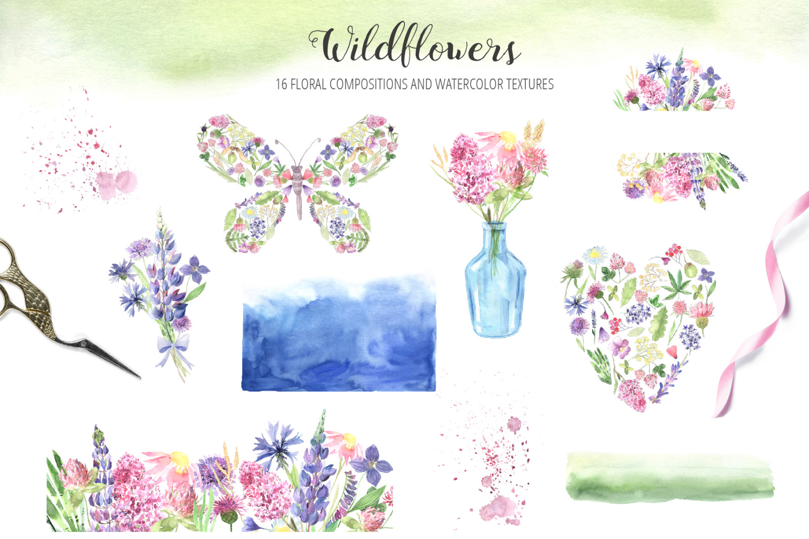 Watercolor Wildflowers Set