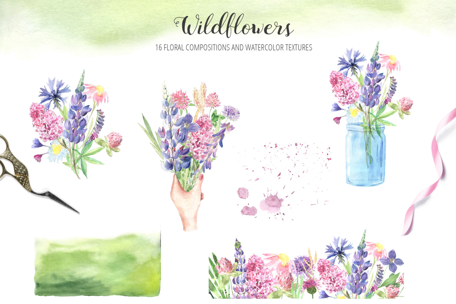 Watercolor Wildflowers Set Watercolor Wildflowers Set